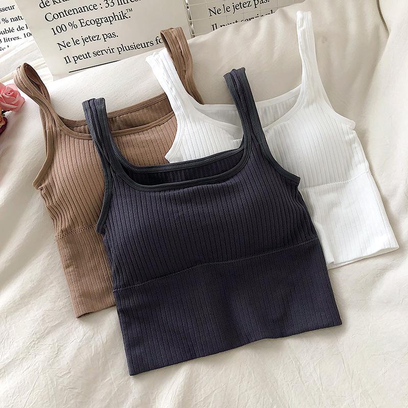 Seamless Crop Top Women Underwear Wire-Free U-Shaped Camisole Wide Straps Striped Solid Bralette Lingerie One-Piece Tube Tops