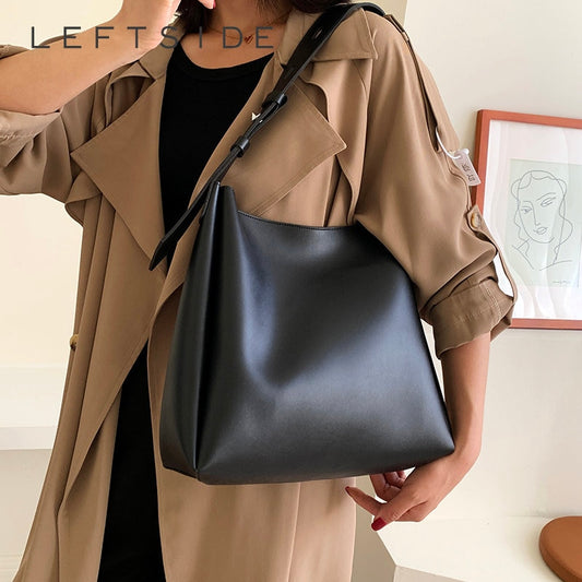 LEFTSIDE Fashion Leather Tote Bag for Women 2022 Tend Female Simple Large High Capacity Shoulder Side Bag Handbags and Purses