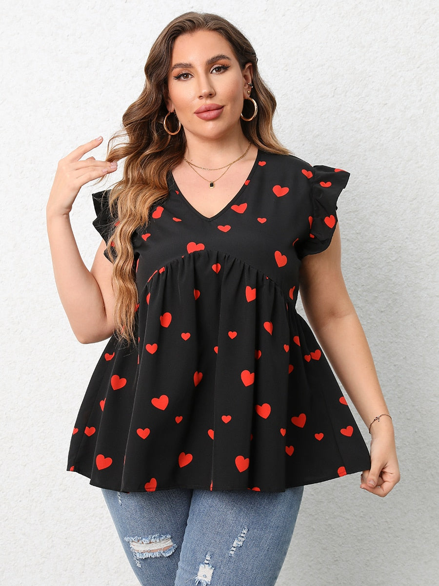 Finjani Plus Size Women T-Shirts Summer Casual Red Heart Print Blouse 2022 Fashion Tee Loose And Breathable Women's Tops