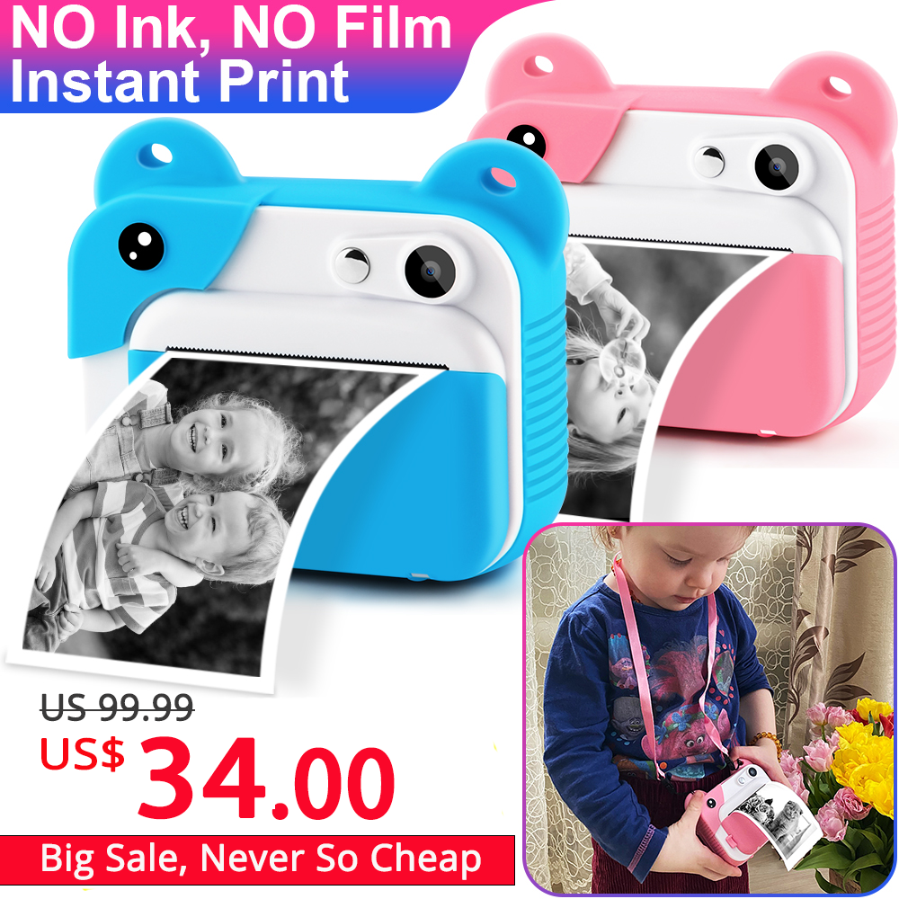 Prograce Kid Instant Print Camera Children Thermal Printing Camera Digital Photo Camera Video Kids Toys for Girls Birthday Gift