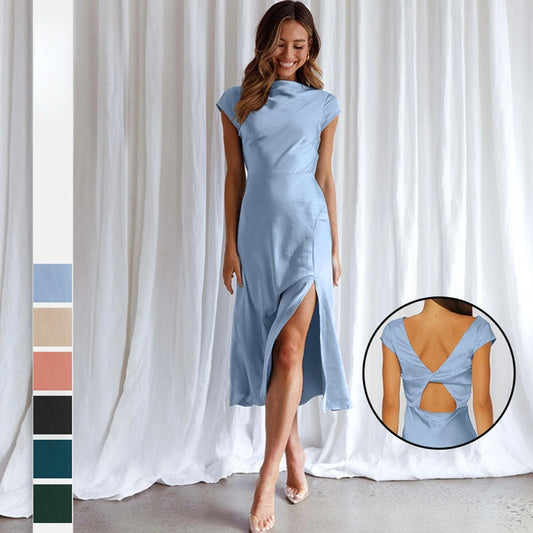 Sexy Fashion Backless Open Sleeveless Dress 2023 Solid Color Summer Long Women's Senior Sense of Elegance Party Evening Dress