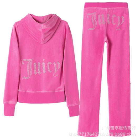 juicy coutoure tracksuit pant sets 100% velvet best quality 1:1 original Tracksuit Hoodie Suit Women Velour Sweatshirt and Pants