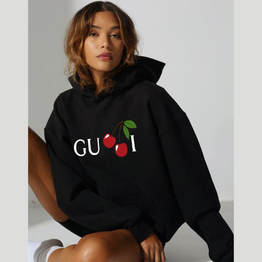 Women Cherry Cute Letter Print Sweatshirt Hoody Hoodies Solid Long Sleeve O Neck Brand Ladies Top Fashion Streetwear Clothing